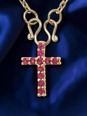 1 ctw Ruby (FF) Cross Pendant in 14K Yellow Gold Over Sterling Silver 20 inch